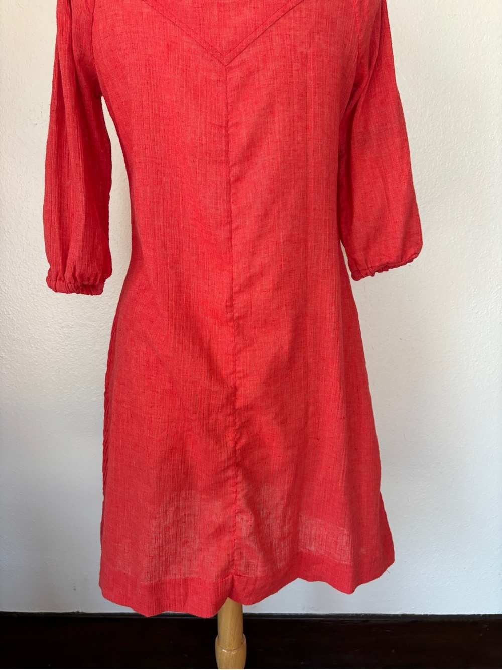 Vintage 60s 70s Union Label Coral Red Cotton Blend Tunic Dress - Picture 9 of 11